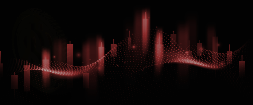 A red background featuring a flowing wave pattern in a smooth, rhythmic design.