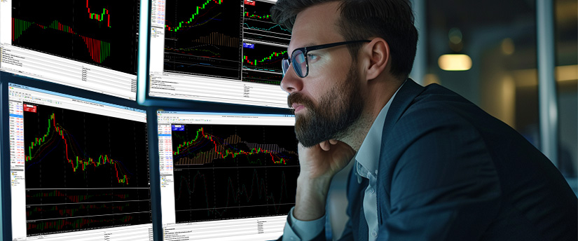 A focused trader reviewing live charts and indicators on a trading platform as part of the basics of metals trading.