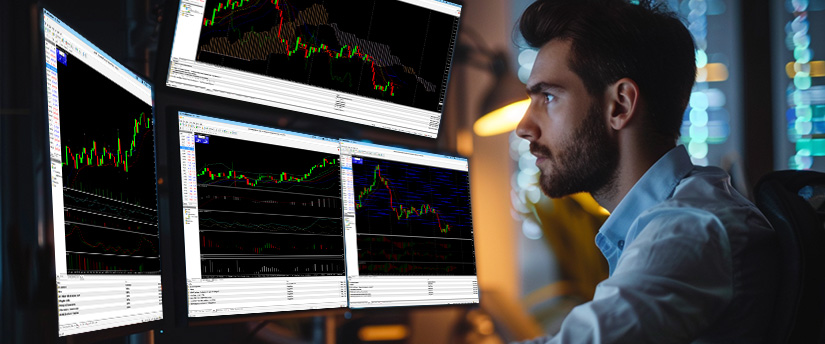 Trader monitoring low spread forex pairs such as EUR/USD, GBP/USD and USD/JPY
