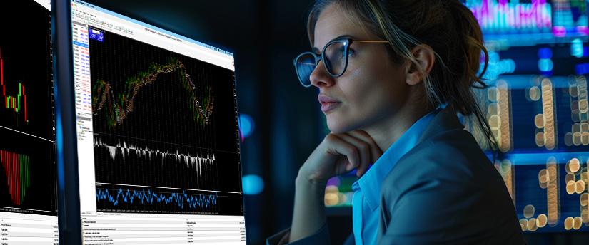 Trader studying stock index candlestick charts on screen to understand what indices are in financial markets.
