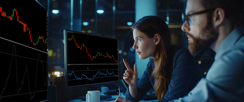 Traders monitoring index price charts and market movements on an indices trading platform