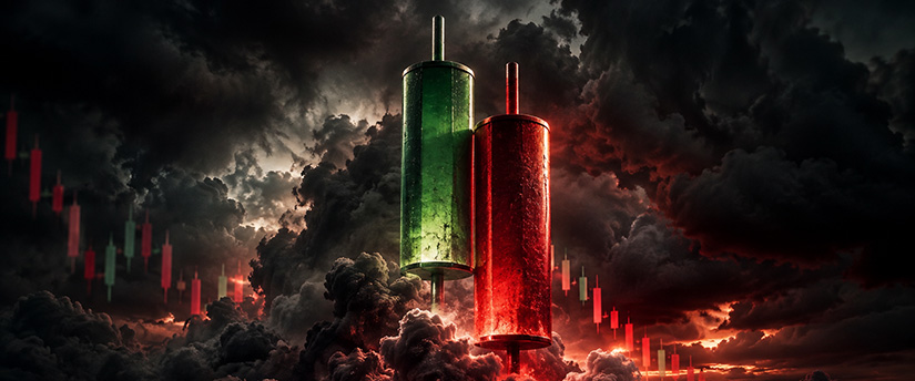 Dark cloud cover candlestick pattern shown with bearish red and bullish green candles