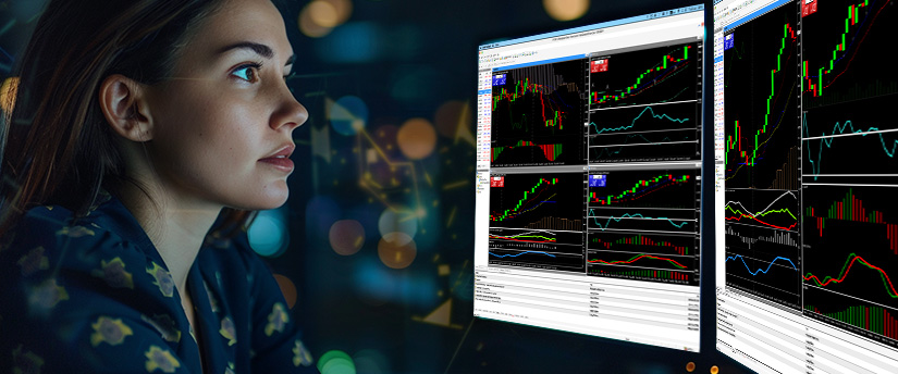 Forex trader monitoring charts for rejection block ICT signals and potential price reversals