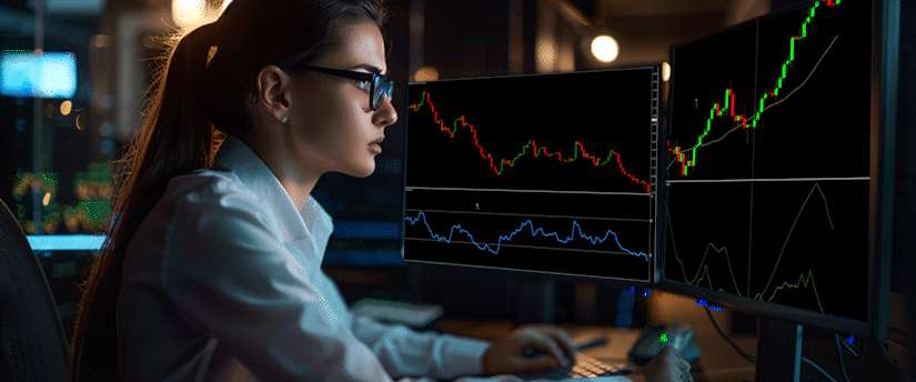 Trader comparing price action on two charts side by side to spot divergence